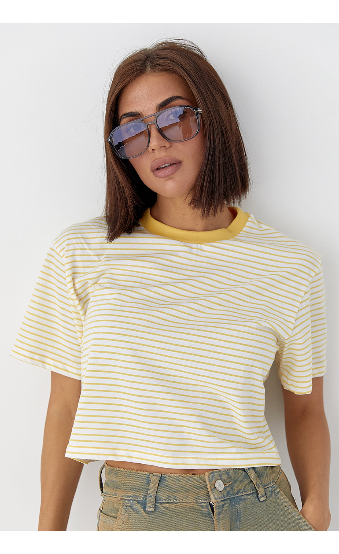 Футболка у смужку вільного крою  жовтий колір
