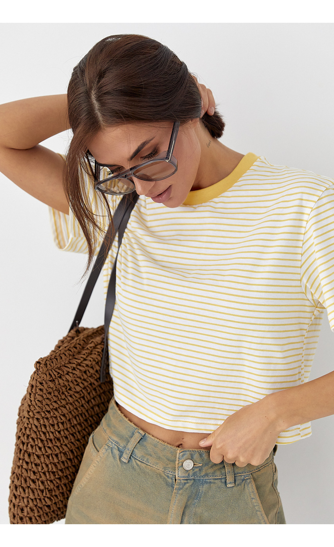 Футболка у смужку вільного крою  жовтий колір