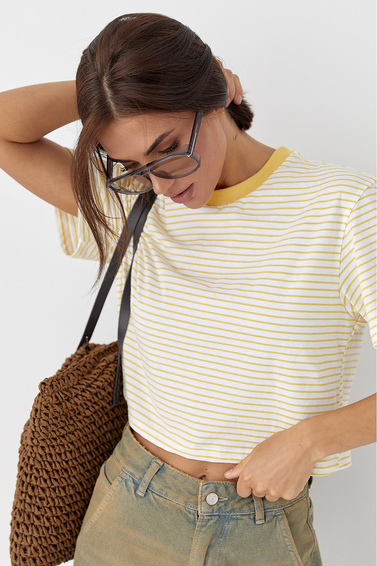 Футболка у смужку вільного крою  жовтий колір