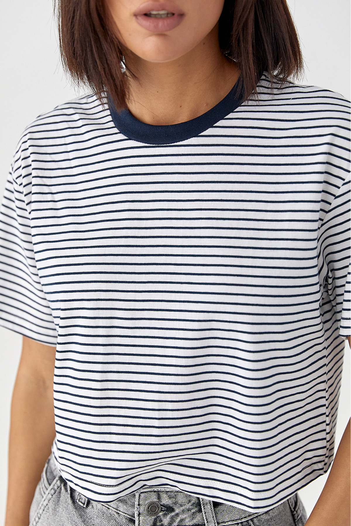 Футболка у смужку вільного крою  темносиній колір