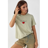 Футболка з об'ємним серцем  хакі колір