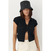 Жіноче поло на ґудзиках з ажурної в'язки  чорний колір