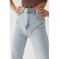 Джинси з високою талією та фігурною кокеткою  небесноблакитний колір