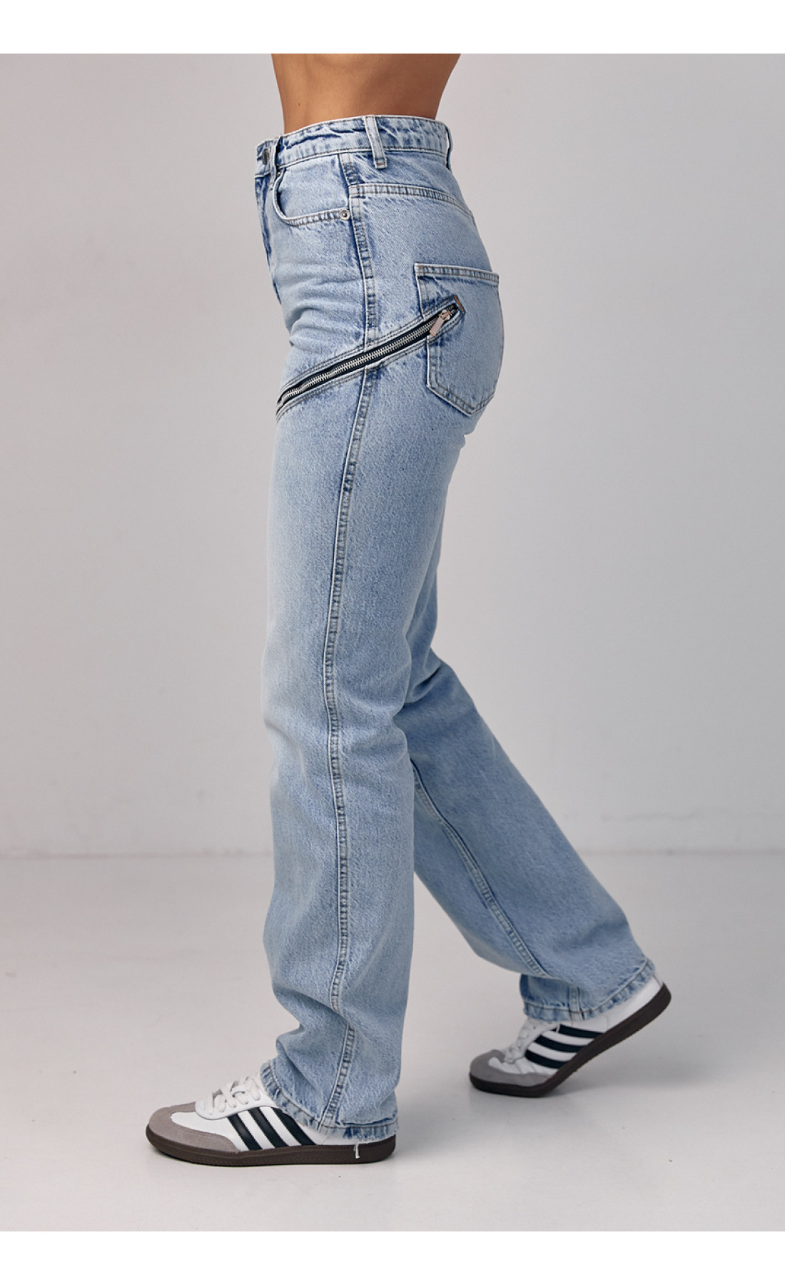 Жіночі жіночі джинси з блискавками  блакитний колір