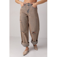 Джинси baggy з рваними елементами  кавовий колір