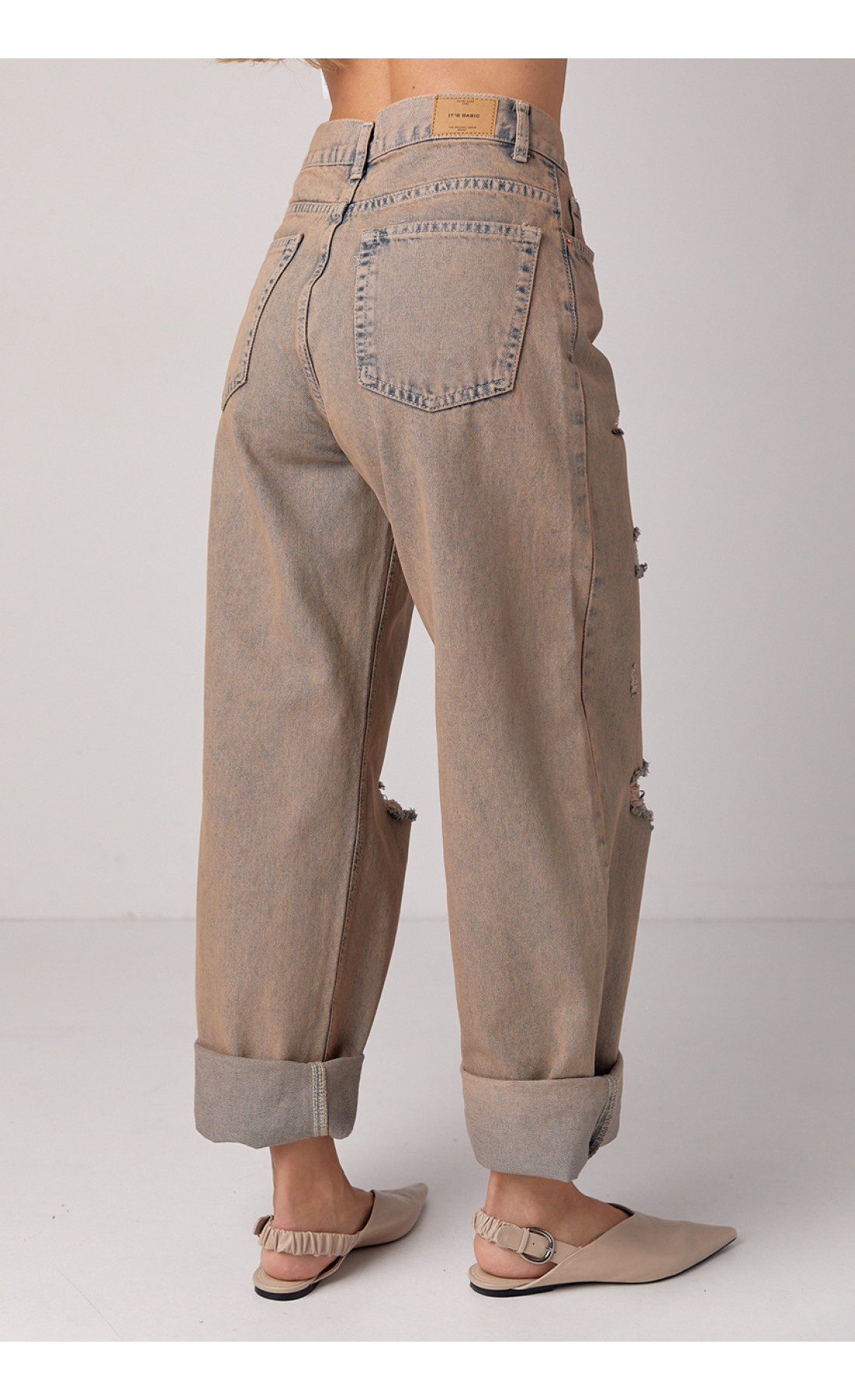 Джинси baggy з рваними елементами  кавовий колір