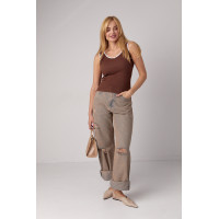 Джинси baggy з рваними елементами  кавовий колір