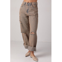 Джинси baggy з рваними елементами  кавовий колір