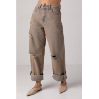 Джинси baggy з рваними елементами  кавовий колір