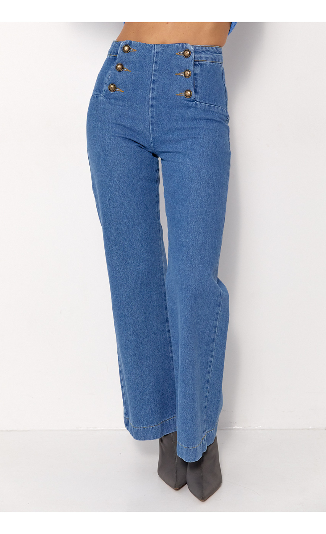 Жіночі жіночі джинси з ґудзиками спереду  синій колір