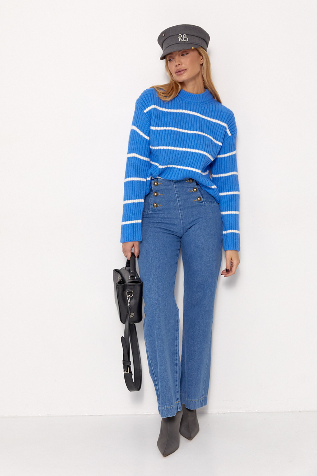 Жіночі жіночі джинси з ґудзиками спереду  синій колір