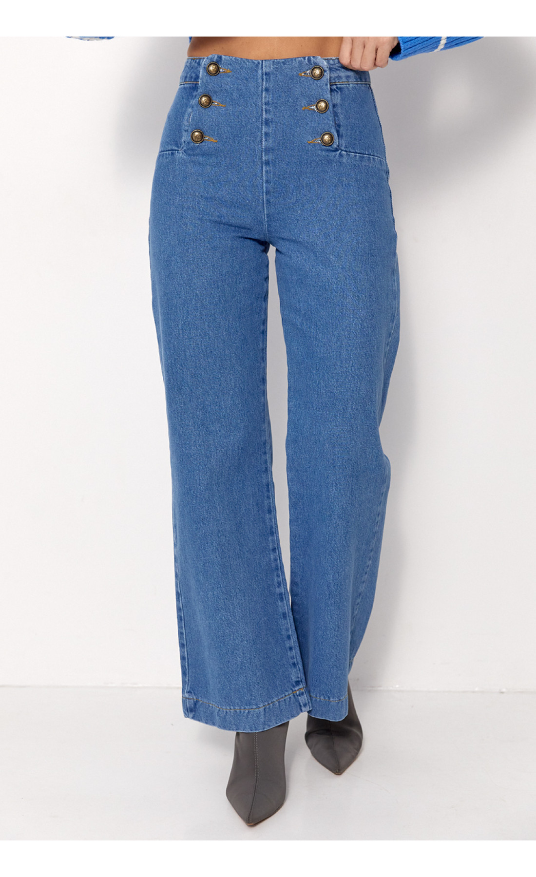 Жіночі жіночі джинси з ґудзиками спереду  синій колір