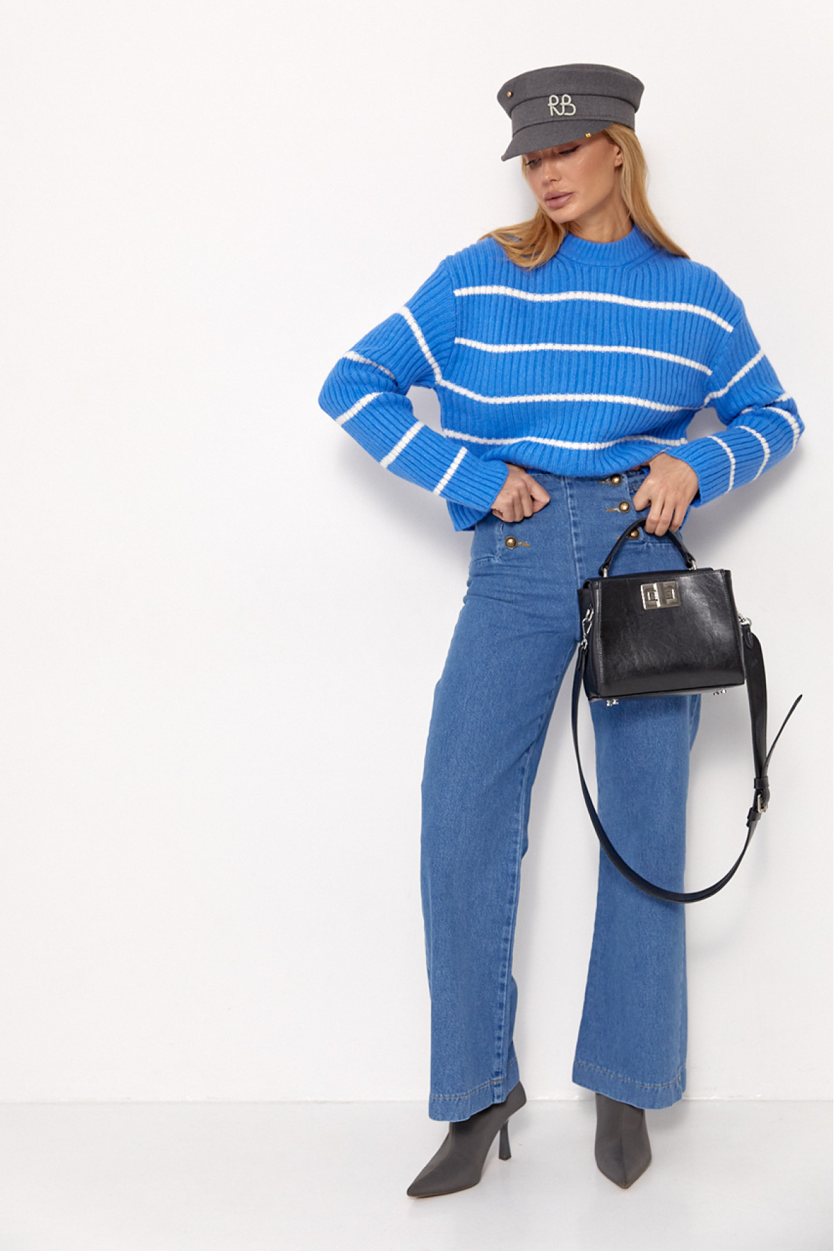 Жіночі жіночі джинси з ґудзиками спереду  синій колір