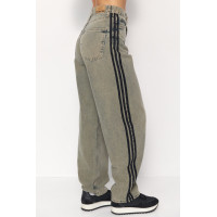 Широкі жіночі джинси з лампасами  меланж колір