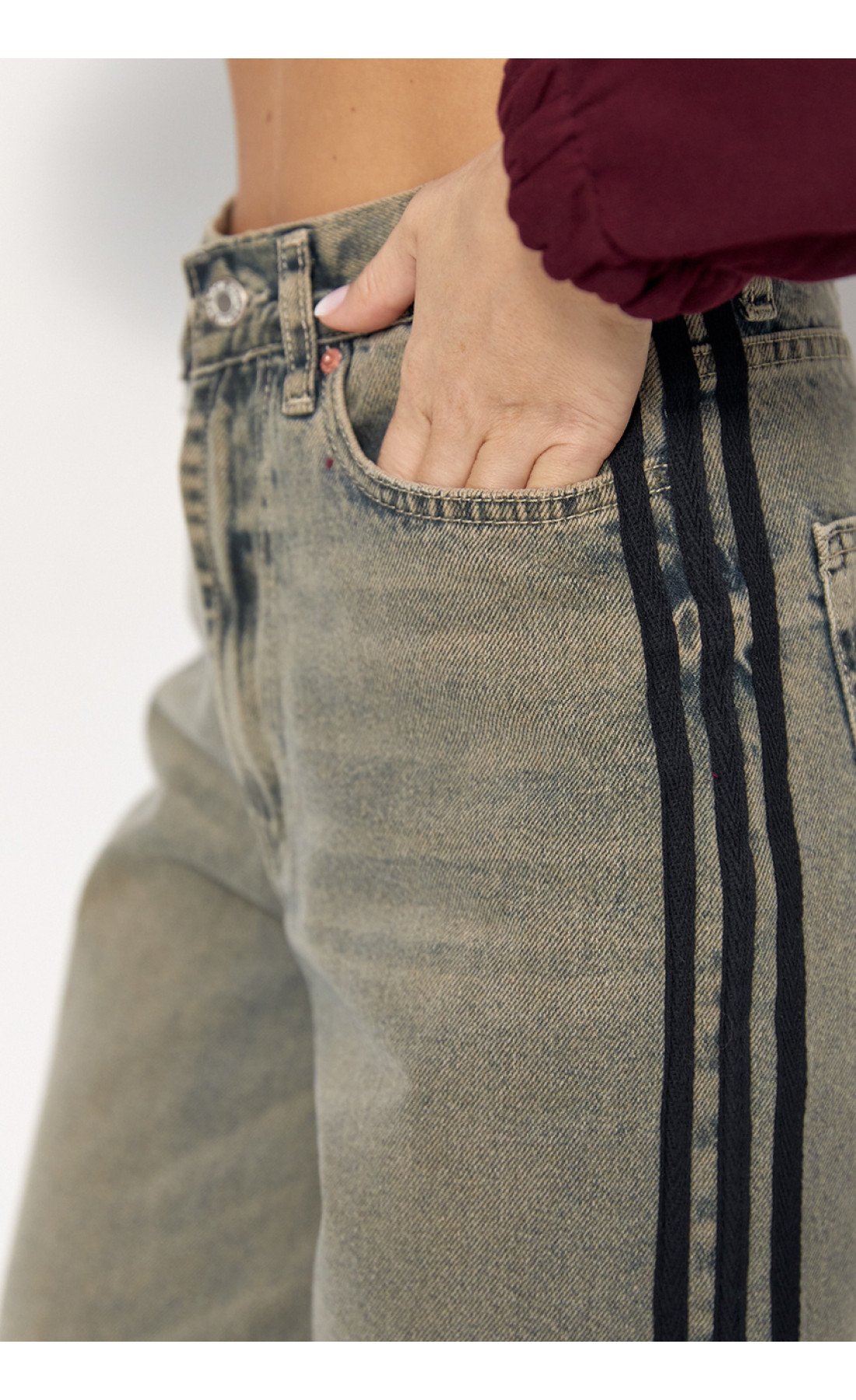 Широкі жіночі джинси з лампасами  меланж колір