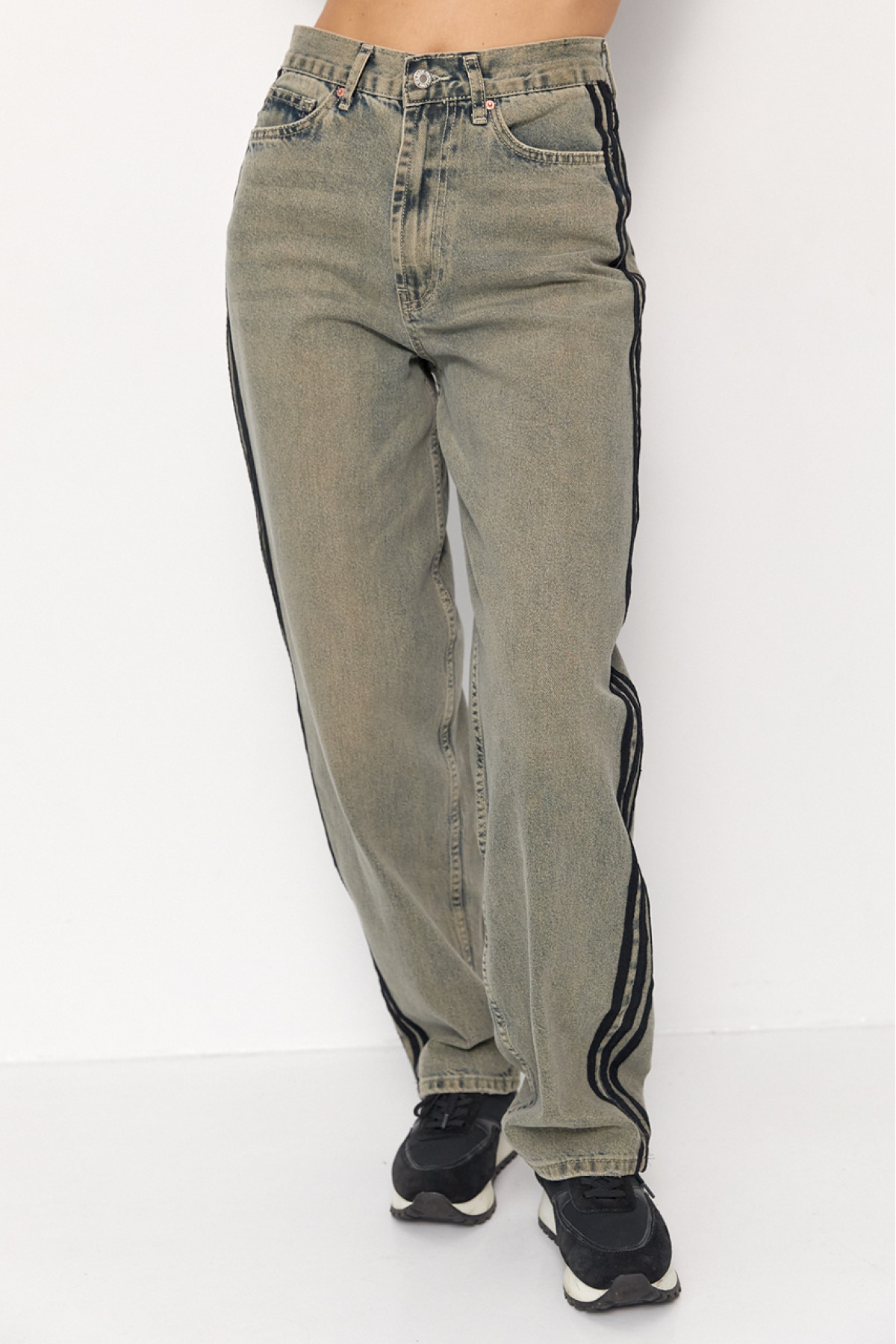 Широкі жіночі джинси з лампасами  меланж колір