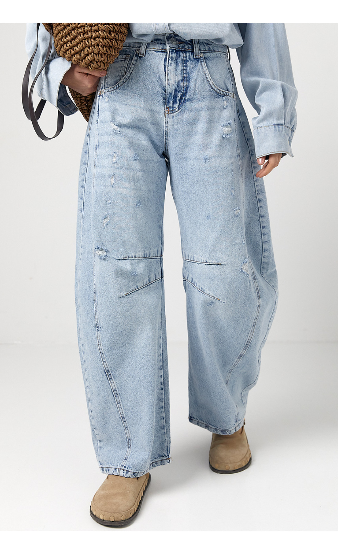 Джинси жіночі  Вaggy з рваним ефектом  блакитний колір