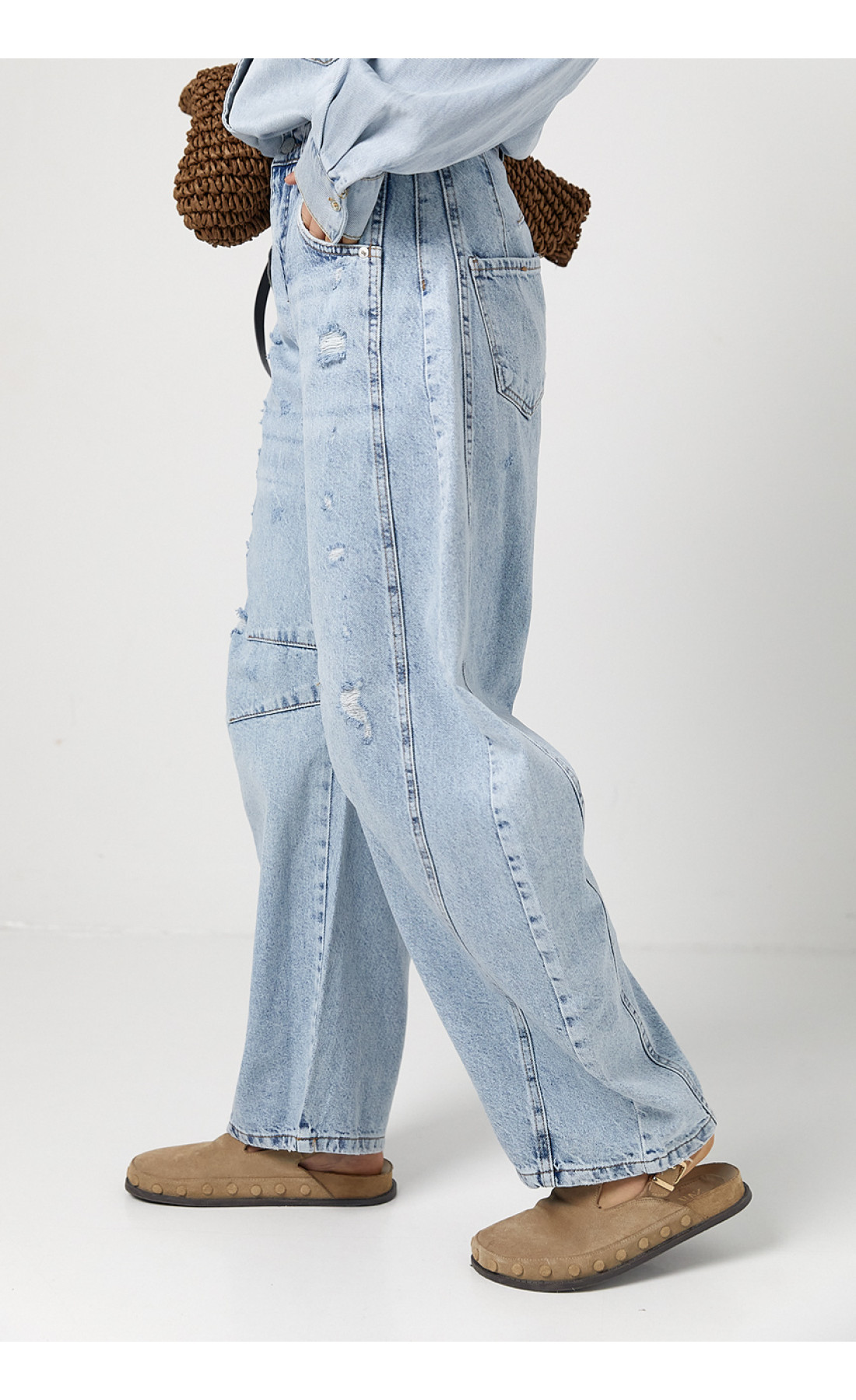 Джинси жіночі  Вaggy з рваним ефектом  блакитний колір