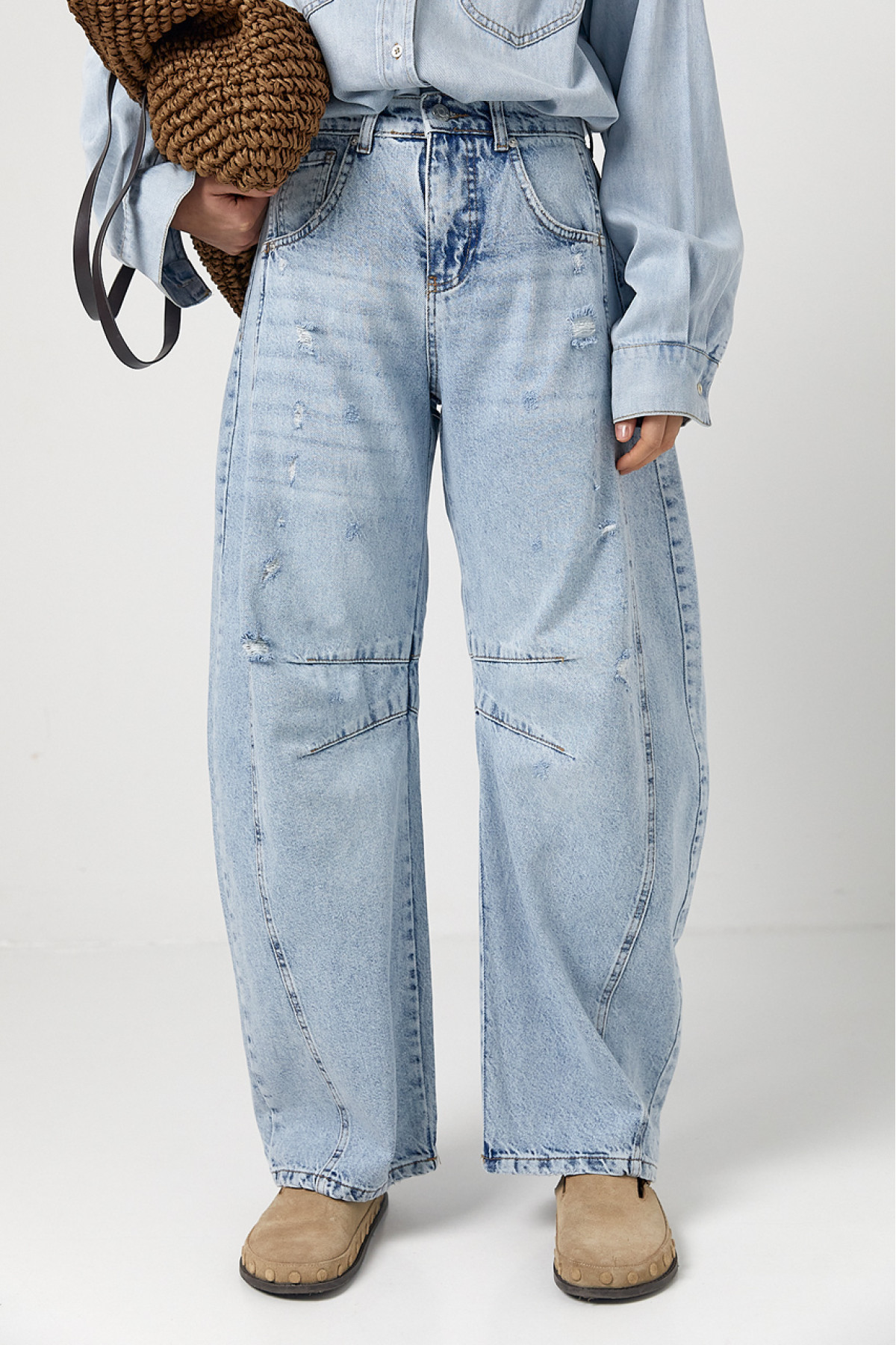 Джинси жіночі  Вaggy з рваним ефектом  блакитний колір