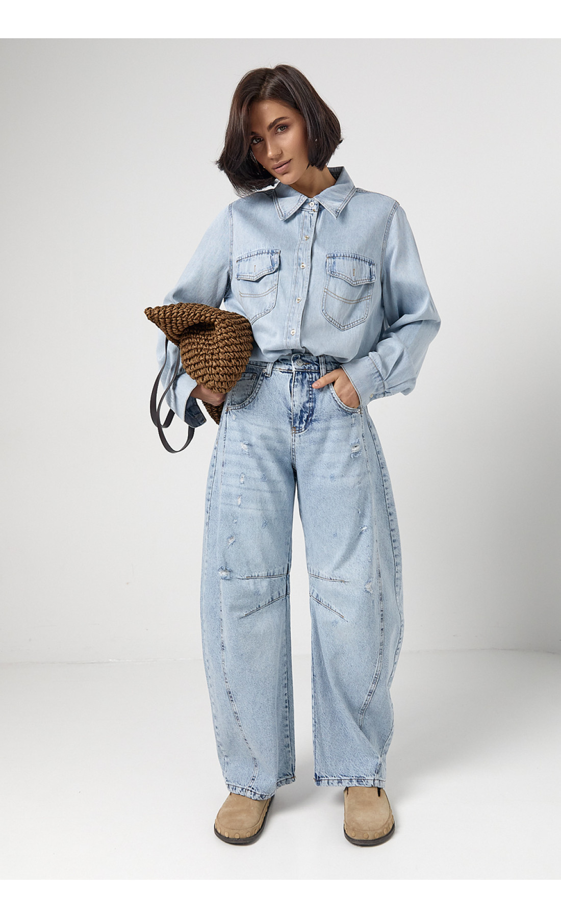 Джинси жіночі  Вaggy з рваним ефектом  блакитний колір