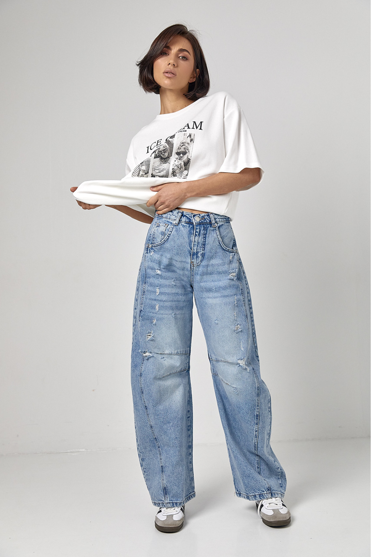 Джинси жіночі  Вaggy з рваним ефектом  джинс колір