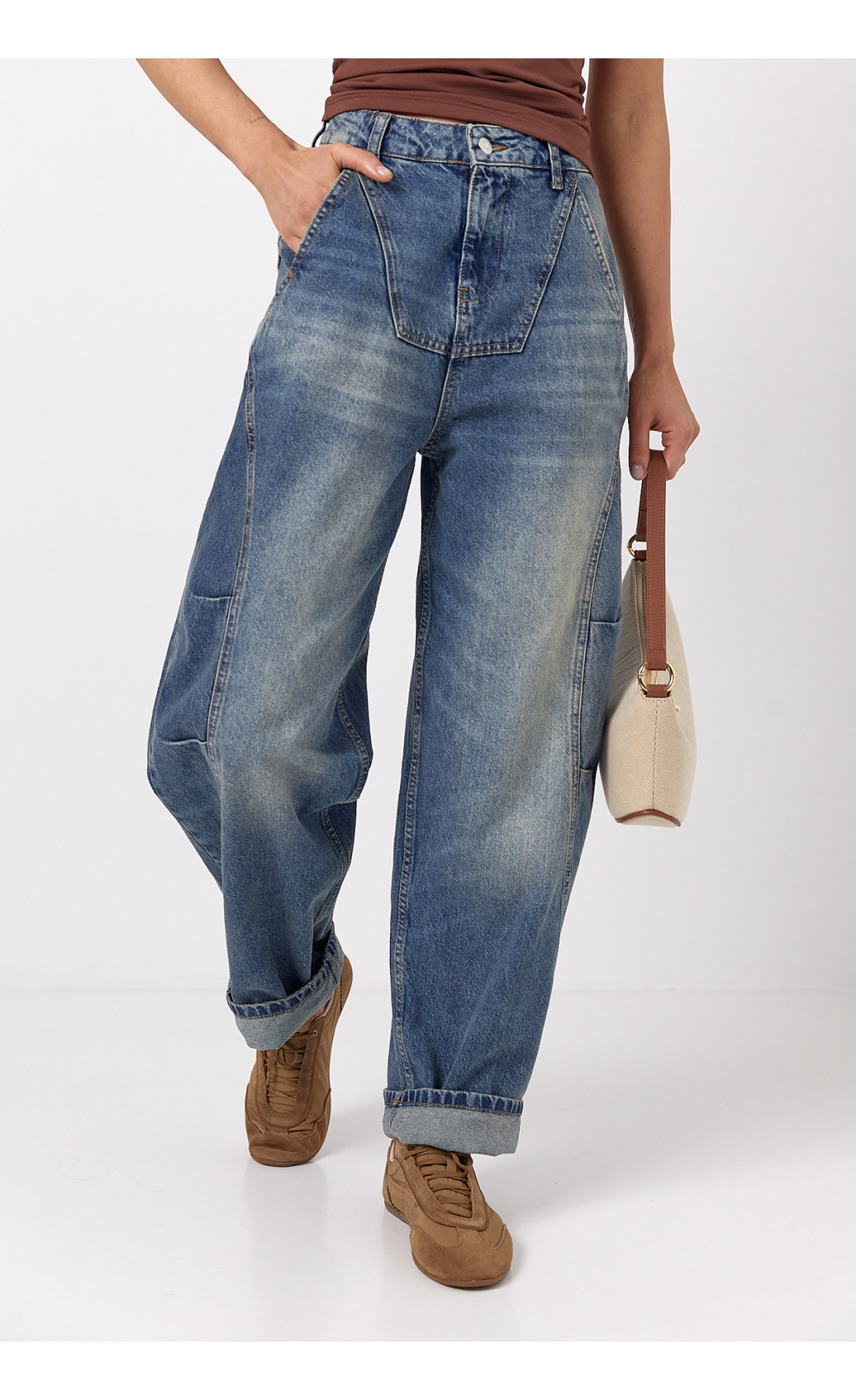 Джинси Baggy з кокеткою та декоративними швами  синій колір