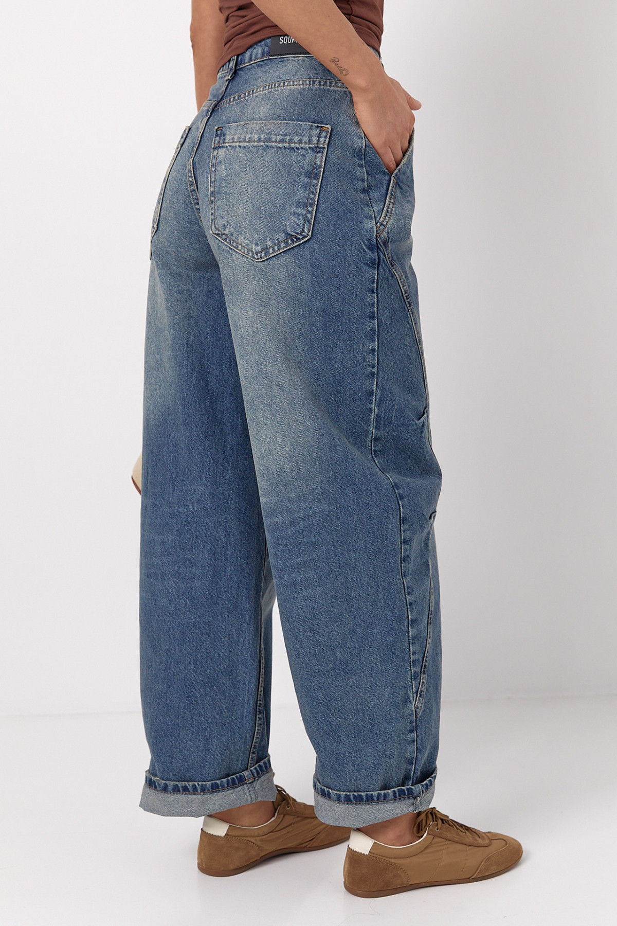 Джинси Baggy з кокеткою та декоративними швами  синій колір