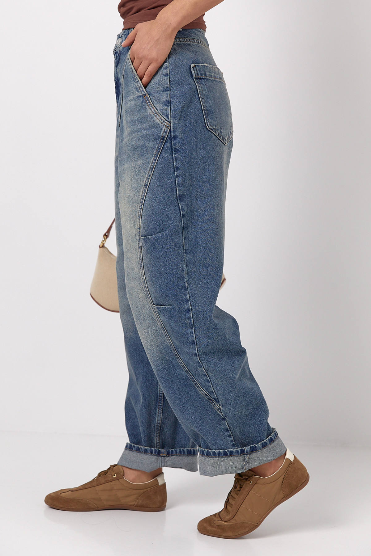 Джинси Baggy з кокеткою та декоративними швами  синій колір