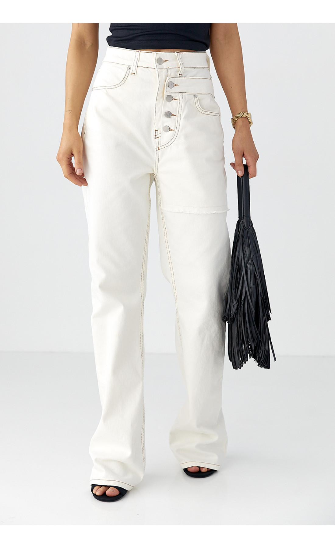 Джинси Wide Leg із акцентними швами  молочний колір