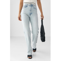 Прямі жіночі джинси з високою талією  блакитний колір