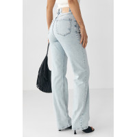 Прямі жіночі джинси з високою талією  блакитний колір