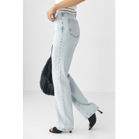 Прямі жіночі джинси з високою талією  блакитний колір