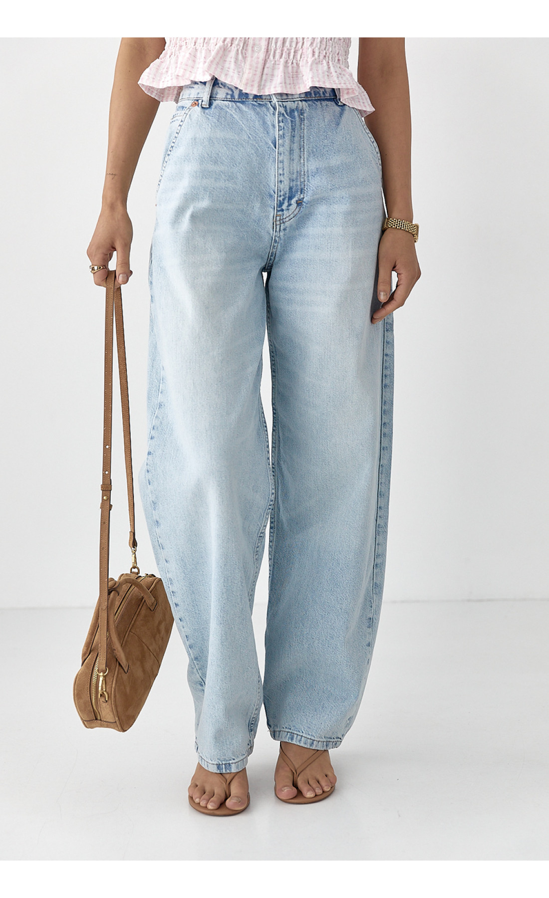 Однотонні жіночі джинси Baggy  блакитний колір