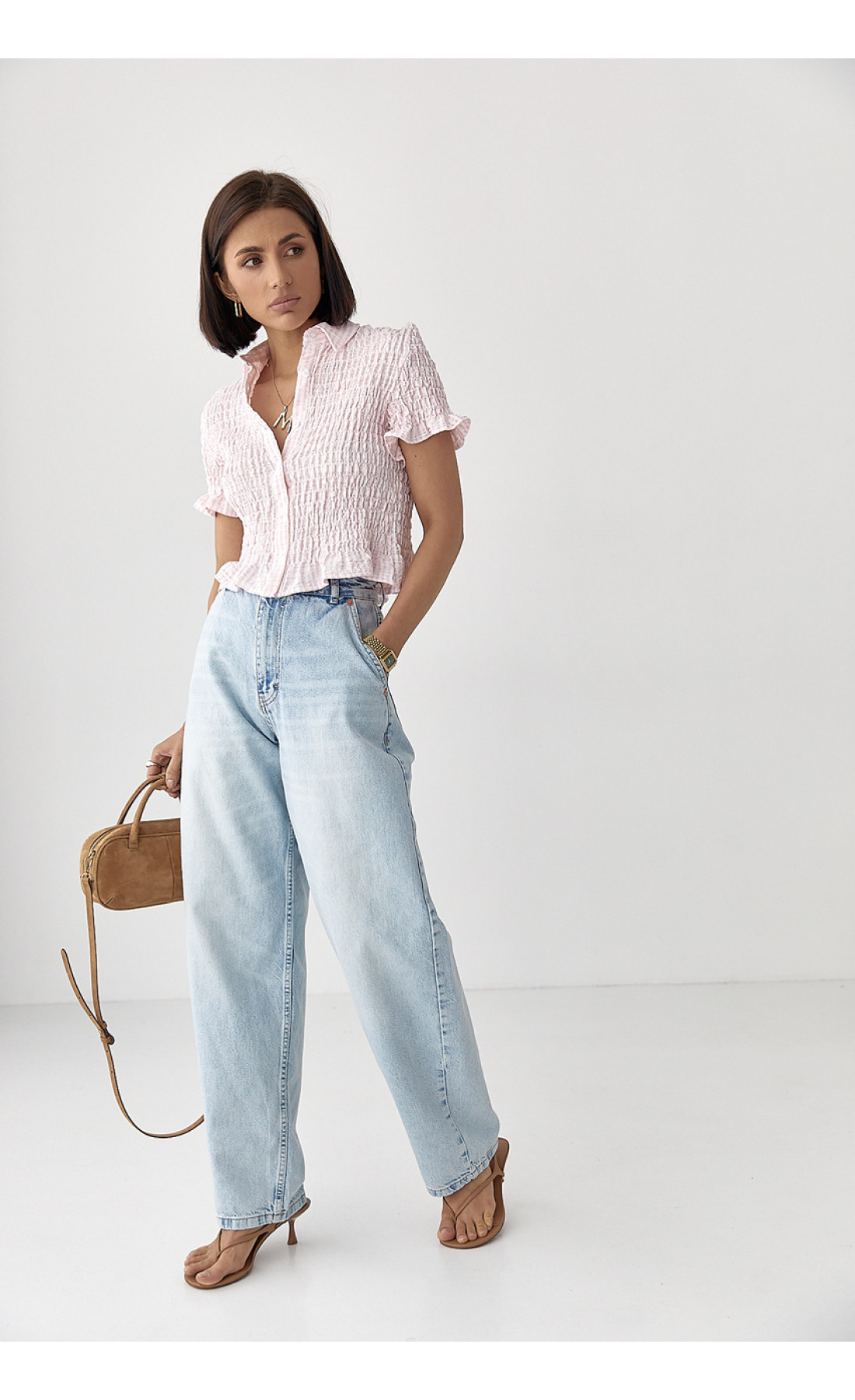 Однотонні жіночі джинси Baggy  блакитний колір