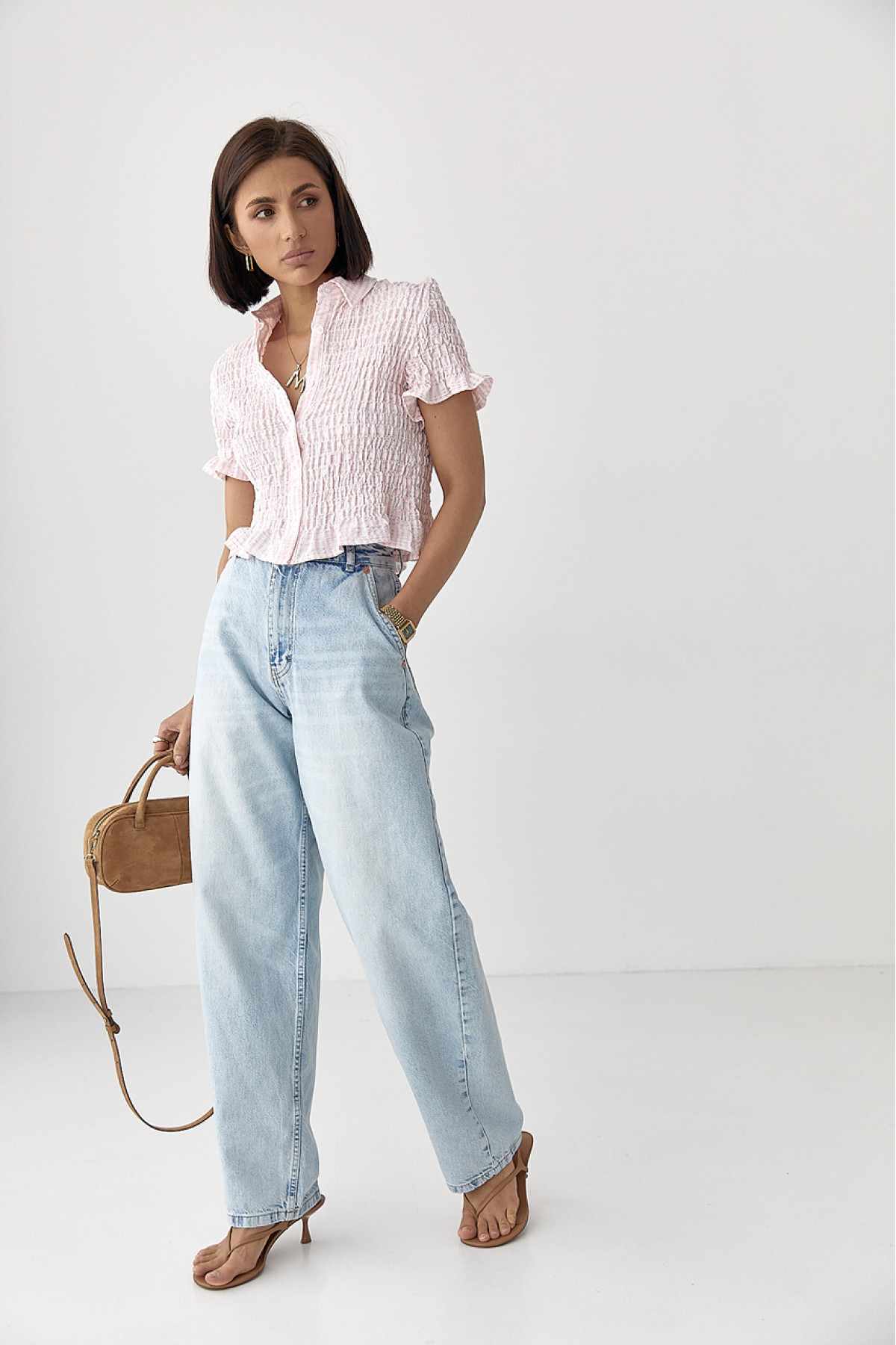 Однотонні жіночі джинси Baggy  блакитний колір