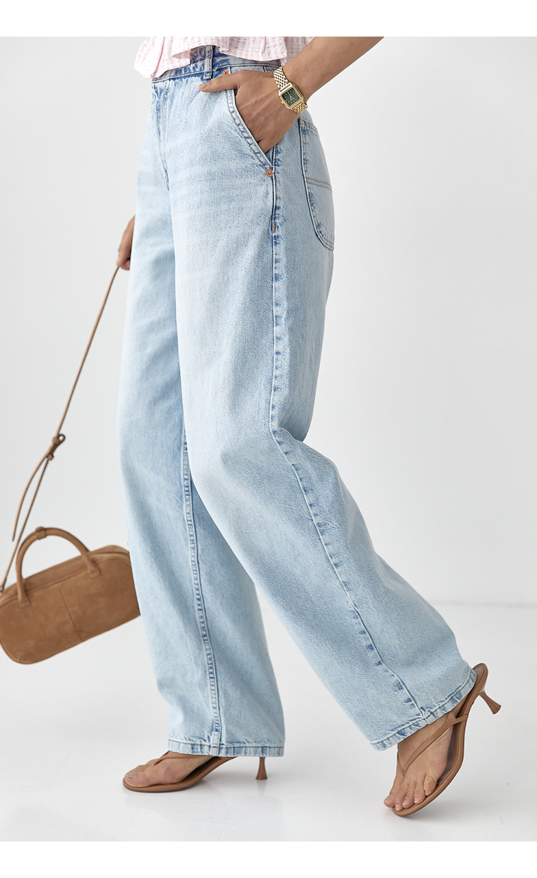 Однотонні жіночі джинси Baggy  блакитний колір