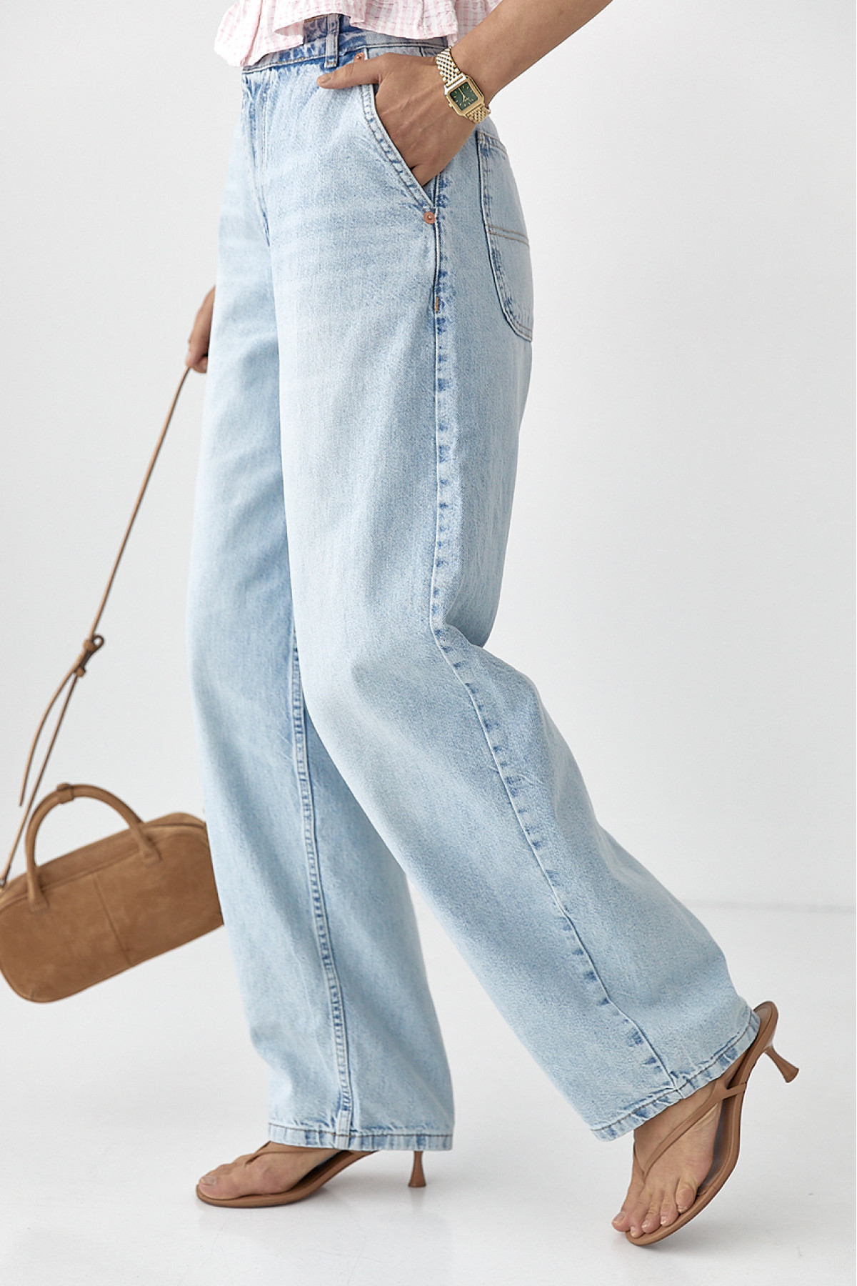 Однотонні жіночі джинси Baggy  блакитний колір