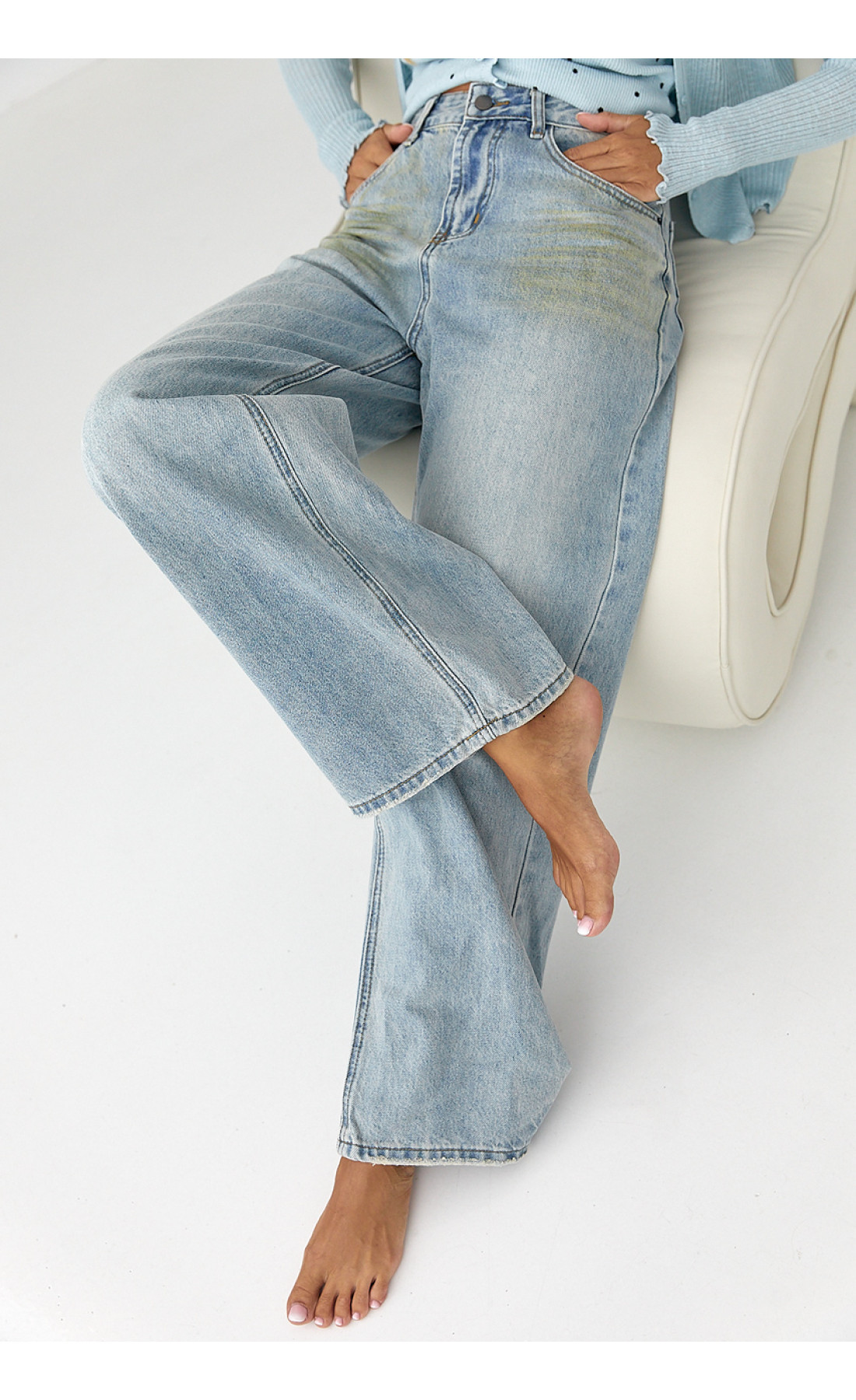 Джинси Wide leg з ефектом бруду  блакитний колір