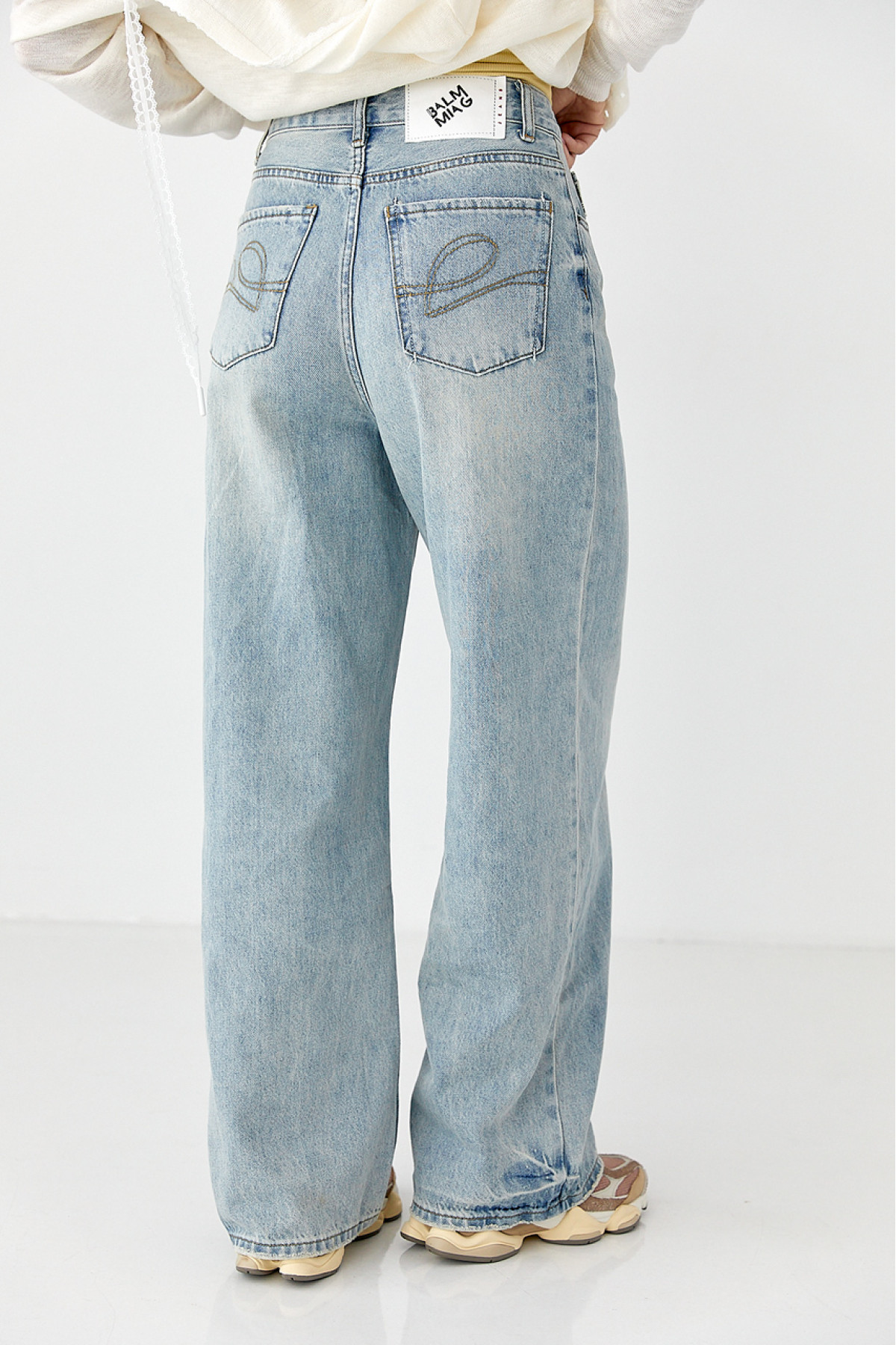 Джинси Wide leg з ефектом бруду  блакитний колір