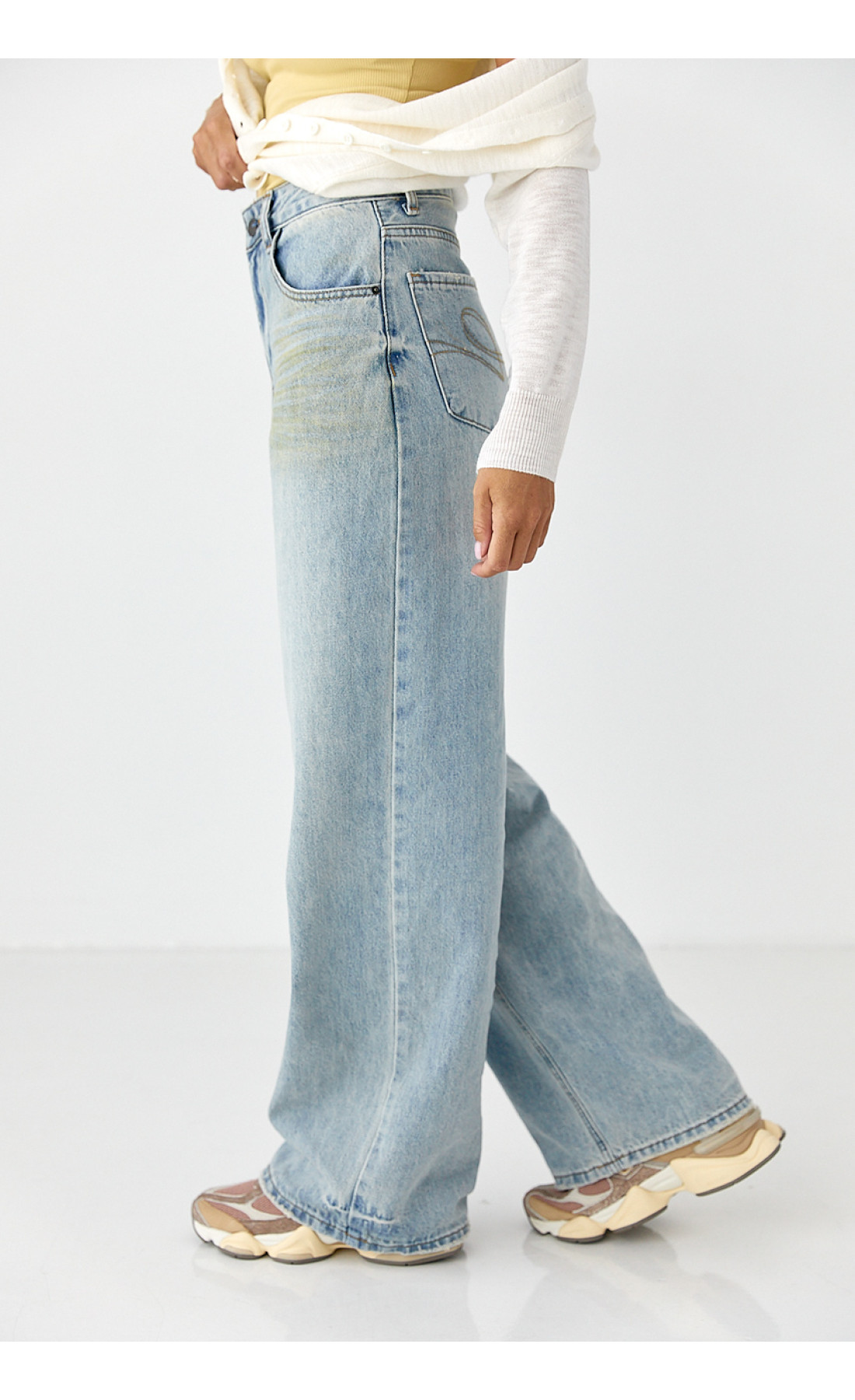 Джинси Wide leg з ефектом бруду  блакитний колір