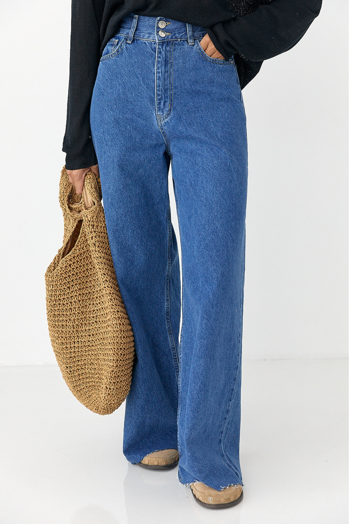 Широкі жіночі джинси Palazzo з необробленим низом  синій колір