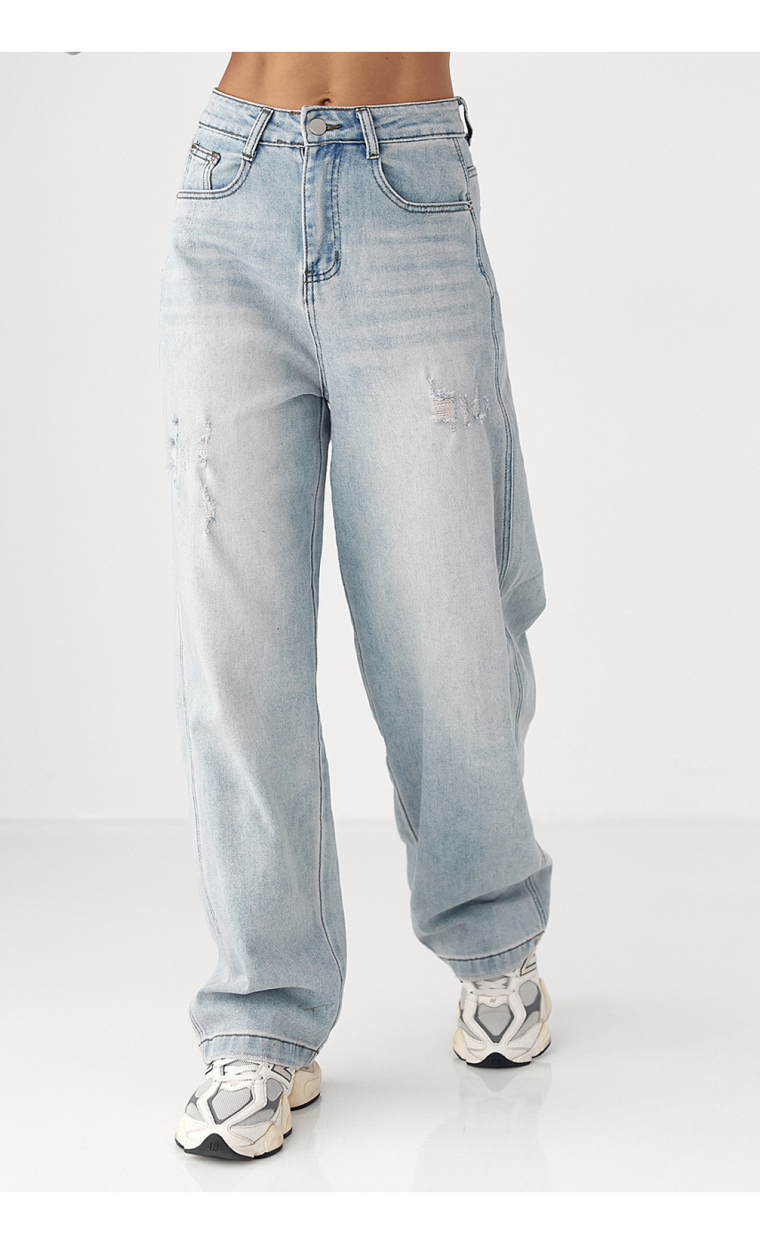 Джинси Baggy straight  із потертостями  блакитний колір
