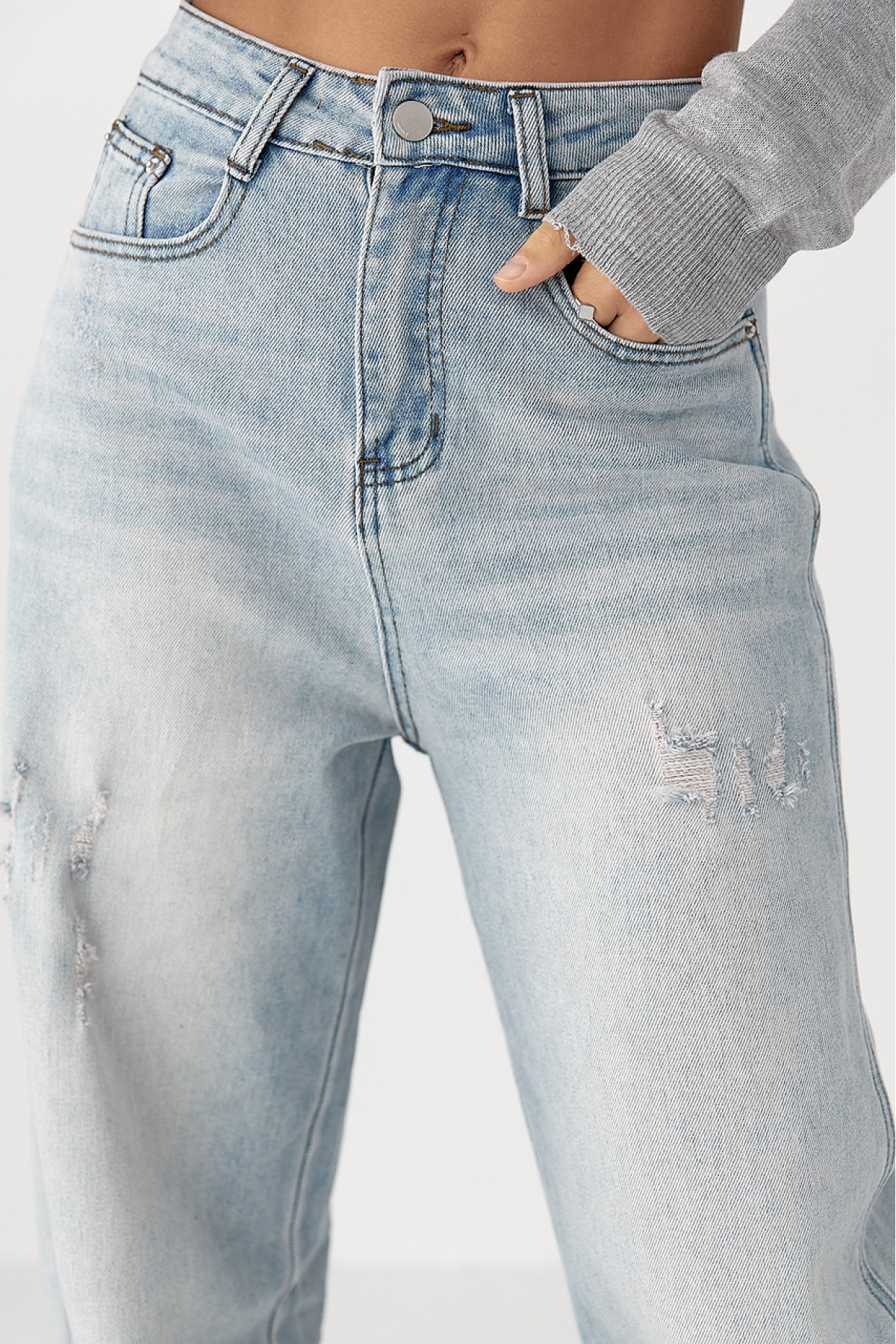 Джинси Baggy straight  із потертостями  блакитний колір