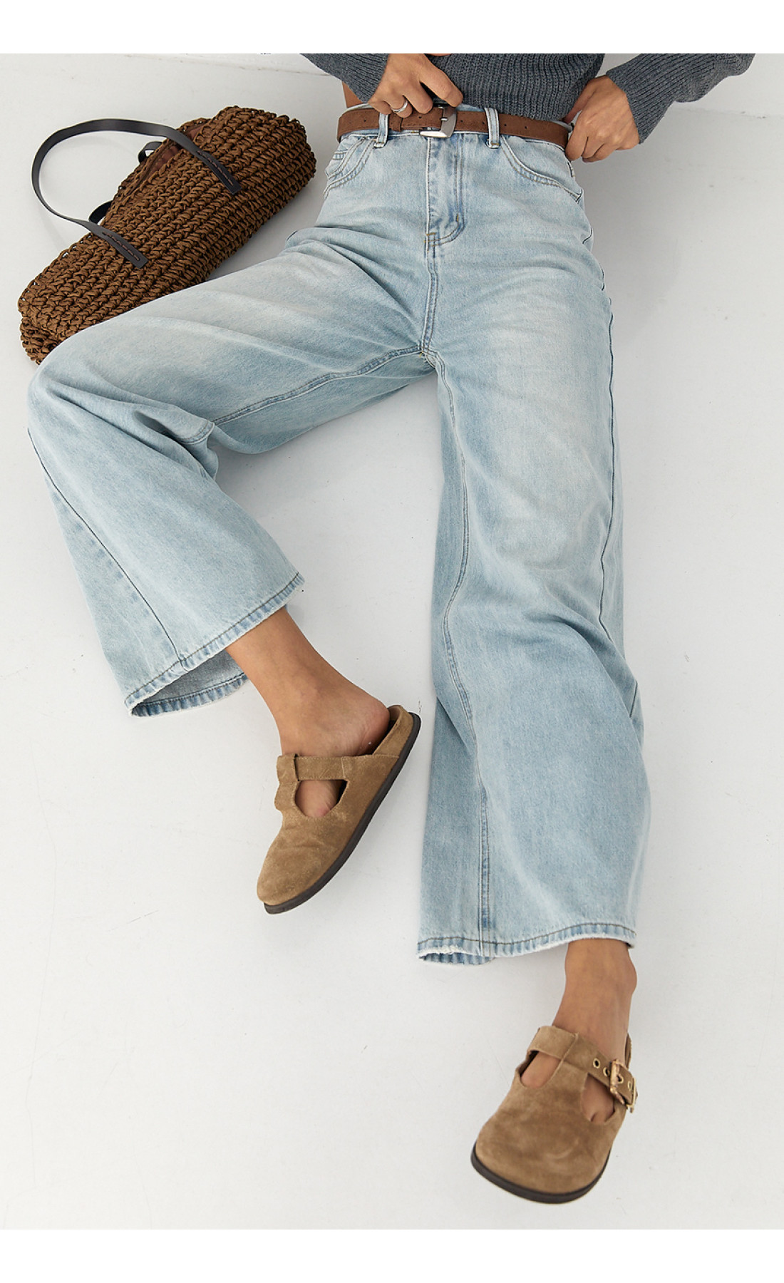 Прямі жіночі джинси Wide leg із високою посадкою  блакитний колір