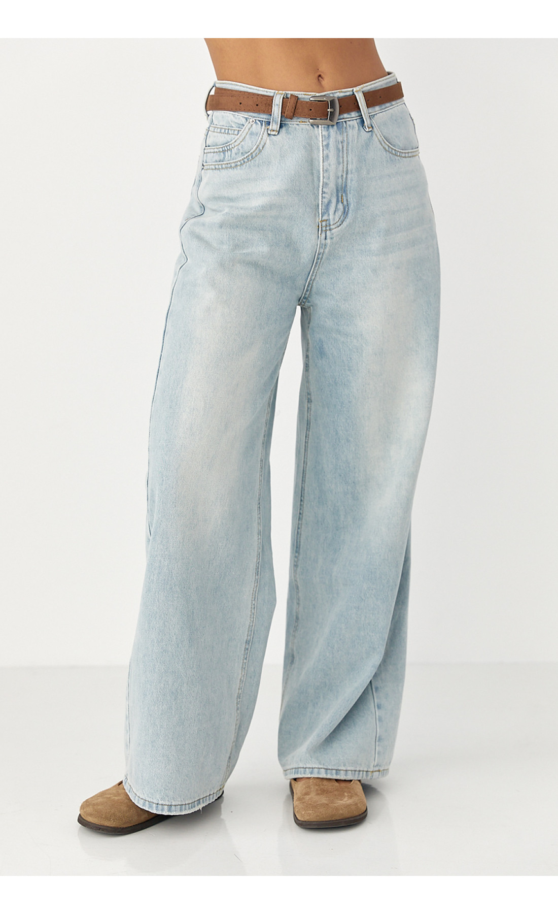 Прямі жіночі джинси Wide leg із високою посадкою  блакитний колір