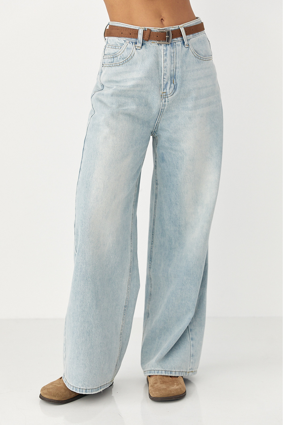 Прямі жіночі джинси Wide leg із високою посадкою  блакитний колір
