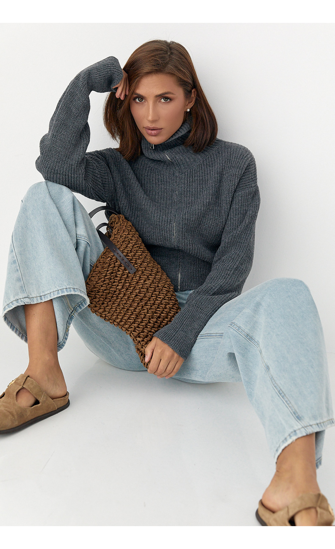 Прямі жіночі джинси Wide leg із високою посадкою  блакитний колір