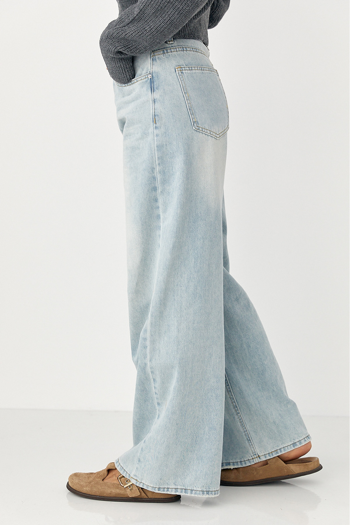 Прямі жіночі джинси Wide leg із високою посадкою  блакитний колір