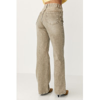 Широкі прямі жіночі джинси з високою посадкою  хакі колір