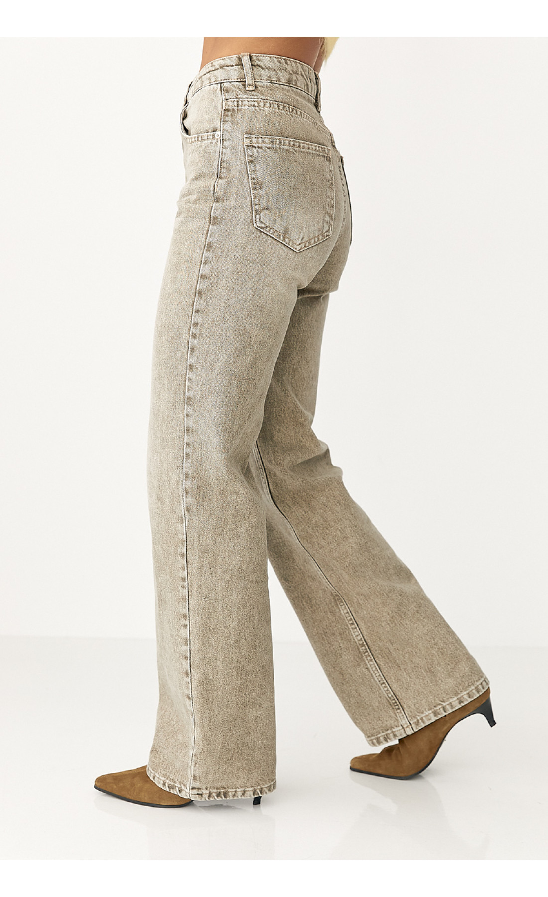 Широкі прямі жіночі джинси з високою посадкою  хакі колір